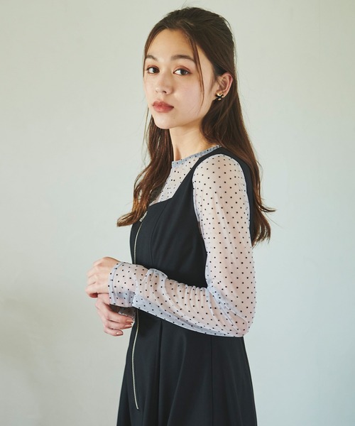 31 Sons de mode（トランテアン　ソン　ドゥ　モード）の「ドットチュールトップス（Tシャツ/カットソー・レディース・ブラック/ライトグレー・フリー）」の2枚目の写真