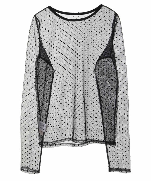 31 Sons de mode（トランテアン　ソン　ドゥ　モード）の「ドットチュールトップス（Tシャツ/カットソー・レディース・ブラック/ライトグレー・フリー）」の9枚目の写真