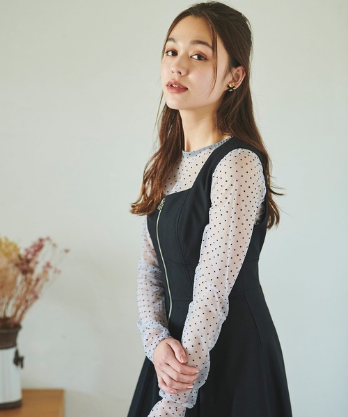 31 Sons de mode（トランテアン　ソン　ドゥ　モード）の「ドットチュールトップス（Tシャツ/カットソー・レディース・ブラック/ライトグレー・フリー）」の12枚目の写真