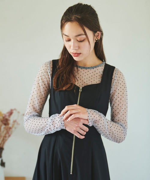 31 Sons de mode（トランテアン　ソン　ドゥ　モード）の「ドットチュールトップス（Tシャツ/カットソー・レディース・ブラック/ライトグレー・フリー）」の16枚目の写真
