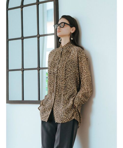 Editt by YECCA VECCA(エディットバイイェッカヴェッカ)の「フリルデザインロングシャツ(シャツ/ブラウス・レディース・ブラック/レオパード・FREE)」の6枚目の写真