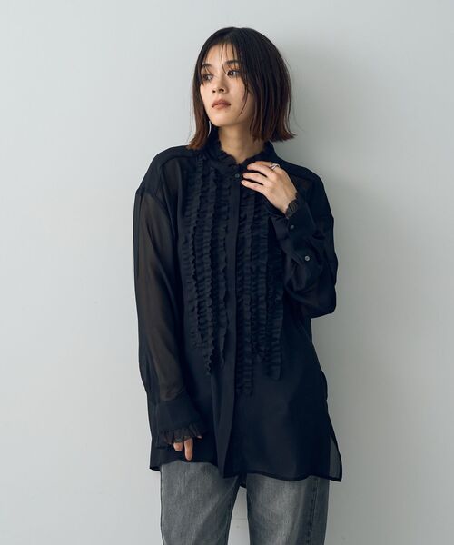 Editt by YECCA VECCA(エディットバイイェッカヴェッカ)の「フリルデザインロングシャツ(シャツ/ブラウス・レディース・ブラック/レオパード・FREE)」の22枚目の写真