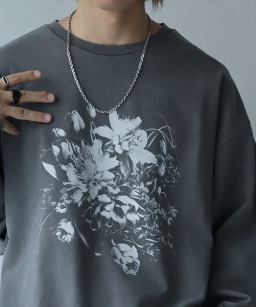 welise（ウェライズ）の「【welise/ウェライズ】ヴィンテージピグメント ヘビーウェイトコットン モードフラワープリント オーバーロンT（Tシャツ/カットソー・メンズ・ブラック系その他3/ブラック系その他/グレー系その他3/グレー系その他2/ブラック系その他4/グレー系その他4/グレー系その他/ブラック系その他2/グレー系その他5/ブラック系その他5・S/L/M）」の12枚目の写真