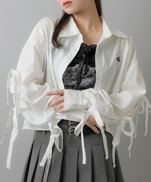 袖リボンデザイン ショート丈長袖シャツ