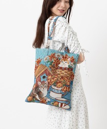 ジャガード織 ネコ柄トートバッグ