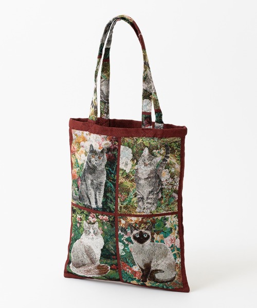 セール】ジャガード織 ネコ柄トートバッグ（トートバッグ