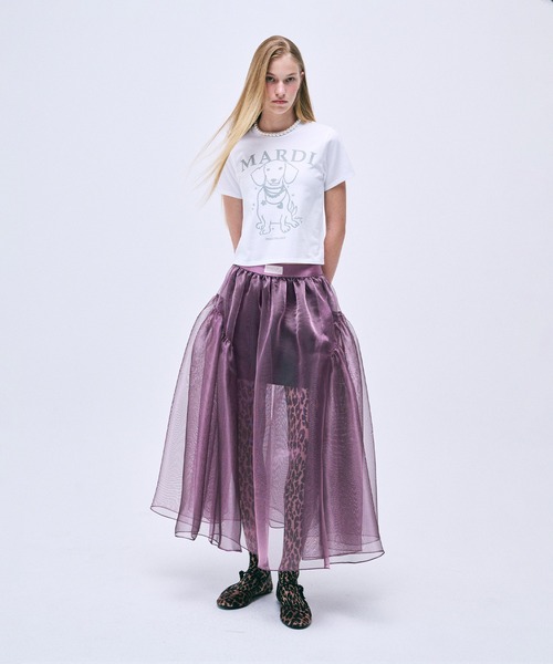 Mardi Mercredi(マルディメクルディ)の「SLIM TSHIRT SWING THE TAIL DDANJI PEARL NECKLACE / スリム Tシャツ スウィング ザ テイル ダンジ パール ネックレス(Tシャツ/カットソー・レディース・ホワイト×グレー/オートミール・FREE)」の3枚目の写真