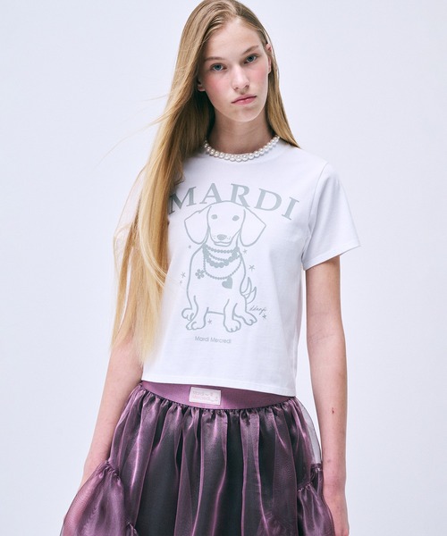 Mardi Mercredi(マルディメクルディ)の「SLIM TSHIRT SWING THE TAIL DDANJI PEARL NECKLACE / スリム Tシャツ スウィング ザ テイル ダンジ パール ネックレス(Tシャツ/カットソー・レディース・ホワイト×グレー/オートミール・FREE)」の7枚目の写真