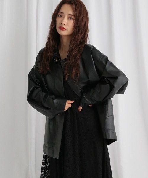 WEB限定】フェイクレザーミドルブルゾン 240037（ブルゾン）｜mysty