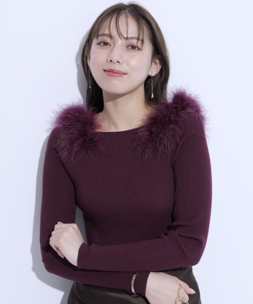 Mystrada(マイストラーダ)の「フェザーオフショルニット(ニット/セーター・レディース・ピンク/ボルドー/チャコールグレー/ダークブラウン・38)」の15枚目の写真