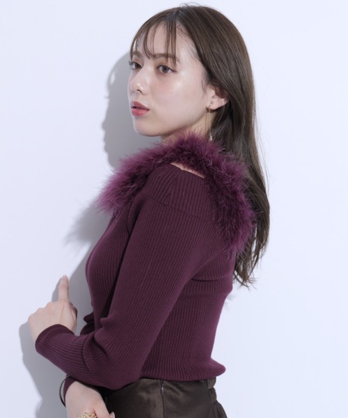 Mystrada(マイストラーダ)の「フェザーオフショルニット(ニット/セーター・レディース・ピンク/ボルドー/チャコールグレー/ダークブラウン・38)」の16枚目の写真