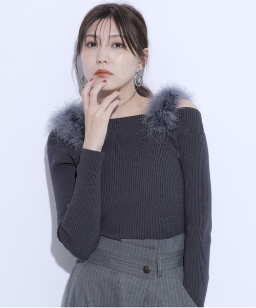 Mystrada(マイストラーダ)の「フェザーオフショルニット(ニット/セーター・レディース・ピンク/ボルドー/チャコールグレー/ダークブラウン・38)」の6枚目の写真