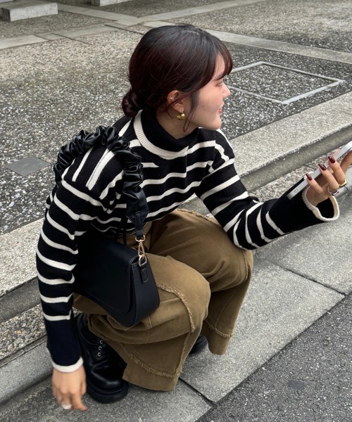 【ほぼ新品】BRIEFING ブラック フード付きセーター　xl 襟付きファインニットセーター - ブラック／ボーダー