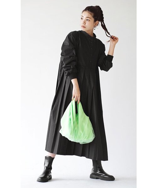 ワンピース YUKA セール】リブカフス プリーツワンピース（ワンピース）｜e-zakkamania