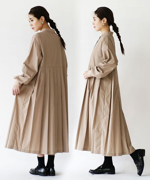 e-zakkamania stores（イーザッカマニアストアーズ）の「リブカフス プリーツワンピース（ワンピース・レディース・ベージュ/ブラック・フリー）」の8枚目の写真