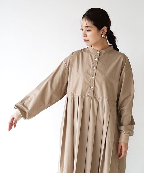 e-zakkamania stores（イーザッカマニアストアーズ）の「リブカフス プリーツワンピース（ワンピース・レディース・ベージュ/ブラック・フリー）」の9枚目の写真