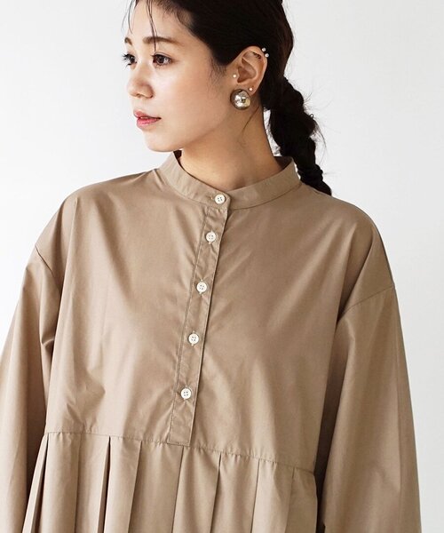 e-zakkamania stores（イーザッカマニアストアーズ）の「リブカフス プリーツワンピース（ワンピース・レディース・ベージュ/ブラック・フリー）」の10枚目の写真