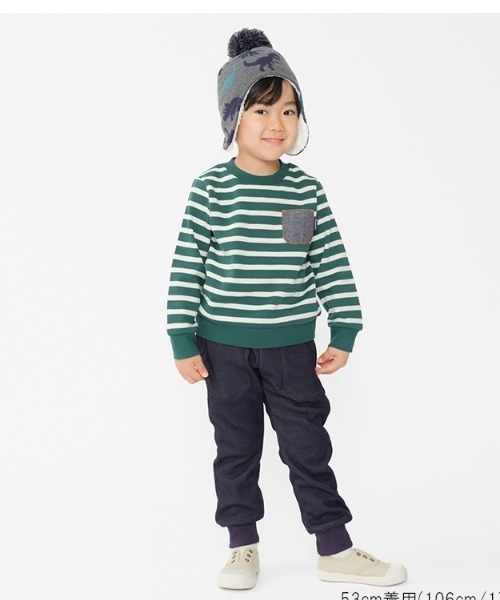 Kids Foret(キッズフォーレ)の「恐竜柄耳付アクリルニット帽・帽子(ニットキャップ/ビーニー・キッズ・ベージュ/グレー・53/56)」の3枚目の写真
