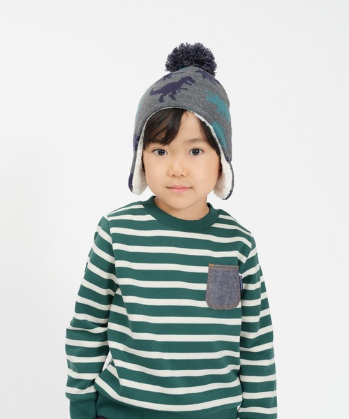 Kids Foret(キッズフォーレ)の「恐竜柄耳付アクリルニット帽・帽子(ニットキャップ/ビーニー・キッズ・ベージュ/グレー・53/56)」の14枚目の写真