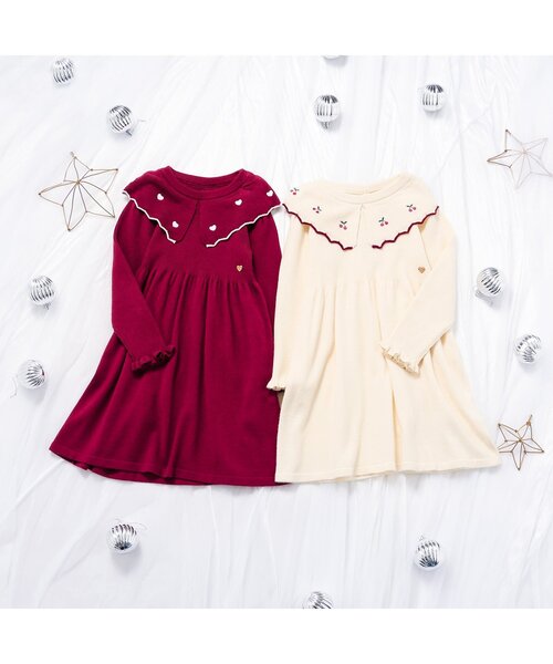 apres les cours（アプレレクール）の「スカラップ衿刺繍ニットワンピース（ワンピース・キッズ・アイボリー/レッド・80/90/100/110/120/130/140）」の5枚目の写真