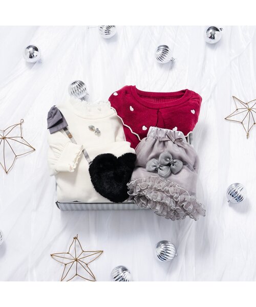 apres les cours（アプレレクール）の「スカラップ衿刺繍ニットワンピース（ワンピース・キッズ・アイボリー/レッド・80/90/100/110/120/130/140）」の6枚目の写真