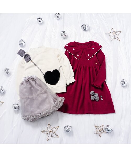 apres les cours（アプレレクール）の「スカラップ衿刺繍ニットワンピース（ワンピース・キッズ・アイボリー/レッド・80/90/100/110/120/130/140）」の7枚目の写真