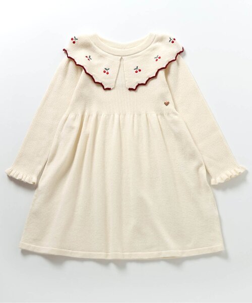 apres les cours（アプレレクール）の「スカラップ衿刺繍ニットワンピース（ワンピース・キッズ・アイボリー/レッド・80/90/100/110/120/130/140）」の8枚目の写真