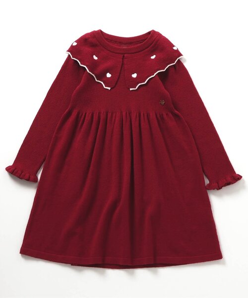 apres les cours（アプレレクール）の「スカラップ衿刺繍ニットワンピース（ワンピース・キッズ・アイボリー/レッド・80/90/100/110/120/130/140）」の12枚目の写真