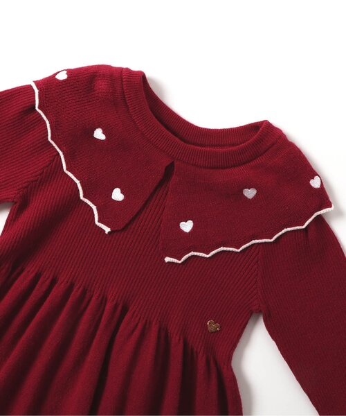 apres les cours（アプレレクール）の「スカラップ衿刺繍ニットワンピース（ワンピース・キッズ・アイボリー/レッド・80/90/100/110/120/130/140）」の15枚目の写真