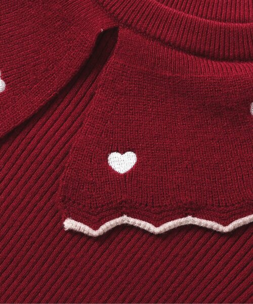apres les cours（アプレレクール）の「スカラップ衿刺繍ニットワンピース（ワンピース・キッズ・アイボリー/レッド・80/90/100/110/120/130/140）」の16枚目の写真