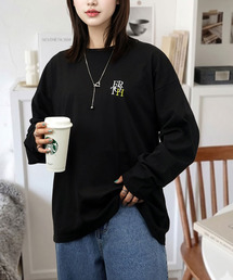 ワイドシルエット シンプル 刺繍 ロゴ ロンT