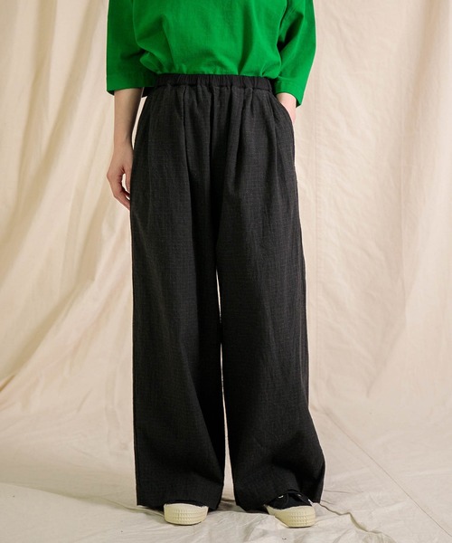 prit（プリット）の「[prit] 綿麻シャドウチェック タックワイドパンツ（その他パンツ・レディース・キナリ/ブラック・FREE）」の2枚目の写真