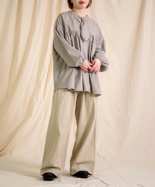 prit（プリット）の「[prit] 綿麻シャドウチェック タックワイドパンツ（その他パンツ・レディース・キナリ/ブラック・FREE）」の3枚目の写真