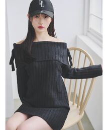 【ZOZOTOWN限定】リボンオフショルニットミニワンピース