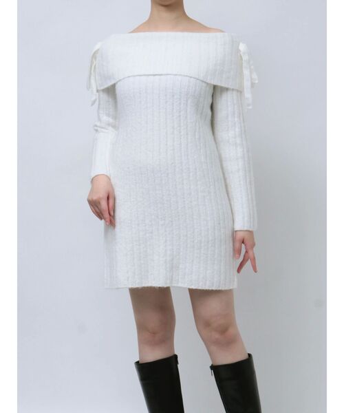 dazzlin（ダズリン）の「【ZOZOTOWN限定】リボンオフショルニットミニワンピース（ワンピース・レディース・ホワイト/チャコールグレー/ブラック/ピンク・FREE）」の21枚目の写真
