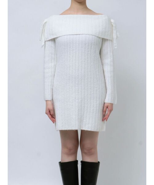 dazzlin（ダズリン）の「【ZOZOTOWN限定】リボンオフショルニットミニワンピース（ワンピース・レディース・ホワイト/チャコールグレー/ブラック/ピンク・FREE）」の22枚目の写真
