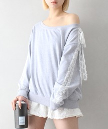 袖レースオフショルスウェット