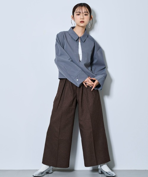 tarin arin(タリンアリン)の「【150㎝前後の小柄さんサイズ】タックワイドスラックス(その他パンツ・レディース・チャコールグレー/ベージュ/ブラウン・XS/S)」の7枚目の写真