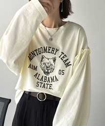 classicalelf（クラシカルエルフ）の「甘さも強さもこの一枚で。綿100％袖フリル×ピグメントカレッジTシャツ（Tシャツ/カットソー・レディース）」