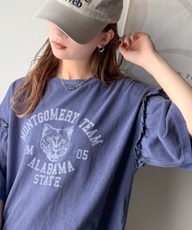 【長袖登場！】華奢見え☆甘さも強さもこの一枚で。綿100％袖フリル×ピグメントカレッジTシャツ＆ロンT(半袖)(長袖)