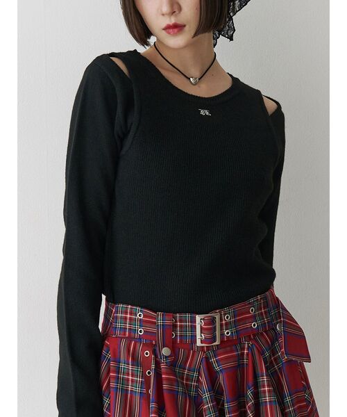 jouetie（ジュエティ）の「カットアウトリブニット/赤ニット（ニット/セーター・レディース・レッド/オフホワイト/ブラック・MEDIUM）」の5枚目の写真