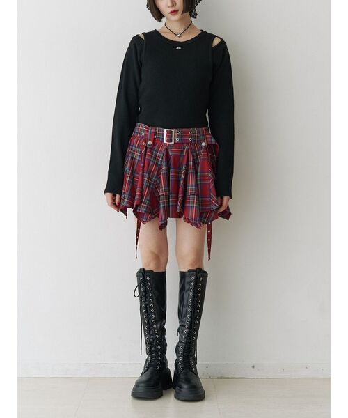 jouetie（ジュエティ）の「カットアウトリブニット/赤ニット（ニット/セーター・レディース・レッド/オフホワイト/ブラック・MEDIUM）」の7枚目の写真