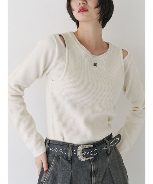 jouetie（ジュエティ）の「カットアウトリブニット/赤ニット（ニット/セーター・レディース・レッド/オフホワイト/ブラック・MEDIUM）」の13枚目の写真