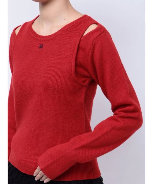 jouetie（ジュエティ）の「カットアウトリブニット/赤ニット（ニット/セーター・レディース・レッド/オフホワイト/ブラック・MEDIUM）」の20枚目の写真