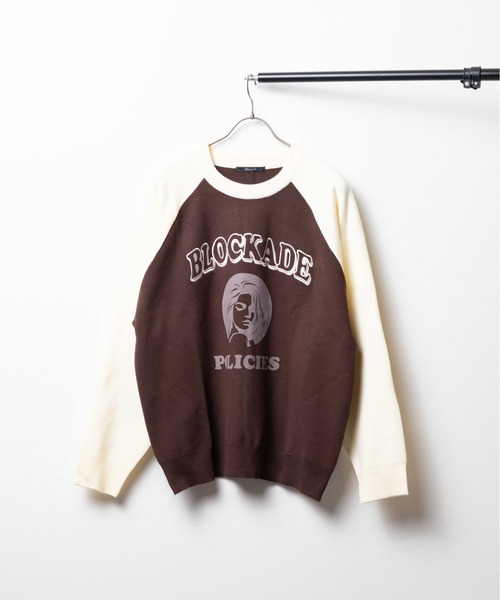Bling Leads(ブリングリーズ)の「『Bling Leads』ラグランプリント刺繍クルー/N(Tシャツ/カットソー・メンズ・チャコールグレー/ブラウン/ブラック/アイボリー・FREE)」の4枚目の写真