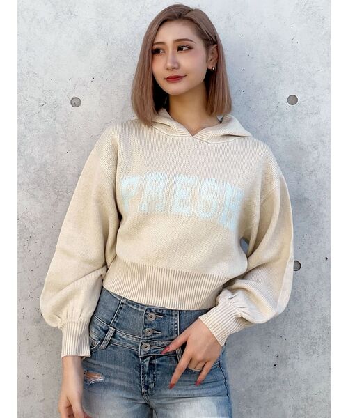 GYDA（ジェイダ）の「PRESH short ニットパーカー（ニット/セーター・レディース・ライトグレー/ライトイエロー/ブラック・FREE）」の4枚目の写真