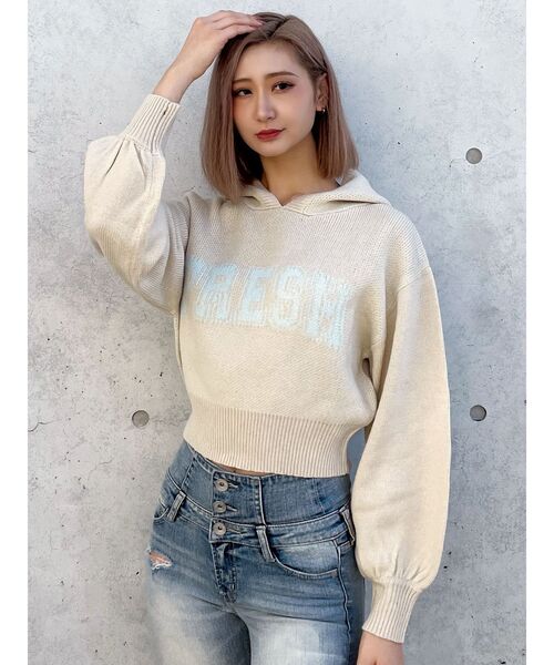 GYDA（ジェイダ）の「PRESH short ニットパーカー（ニット/セーター・レディース・ライトグレー/ライトイエロー/ブラック・FREE）」の5枚目の写真