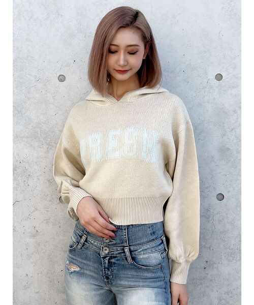 GYDA（ジェイダ）の「PRESH short ニットパーカー（ニット/セーター・レディース・ライトグレー/ライトイエロー/ブラック・FREE）」の6枚目の写真