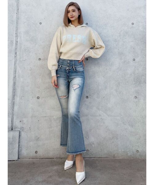 GYDA（ジェイダ）の「PRESH short ニットパーカー（ニット/セーター・レディース・ライトグレー/ライトイエロー/ブラック・FREE）」の7枚目の写真