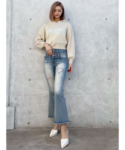 GYDA（ジェイダ）の「PRESH short ニットパーカー（ニット/セーター・レディース・ライトグレー/ライトイエロー/ブラック・FREE）」の8枚目の写真